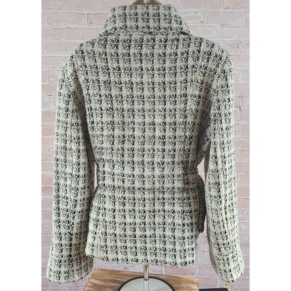 Via Spiga Wool Blend Mid Length Lined Belt Black/Cream Coat Jacket Women's Large - Picture 6 of 16